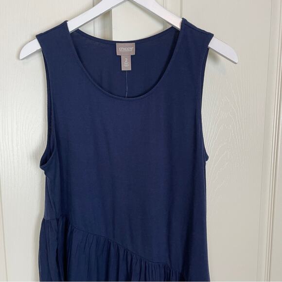 Chico’s Navy Mixed Material Tiered Sun Dress NWT - Picture 3 of 10